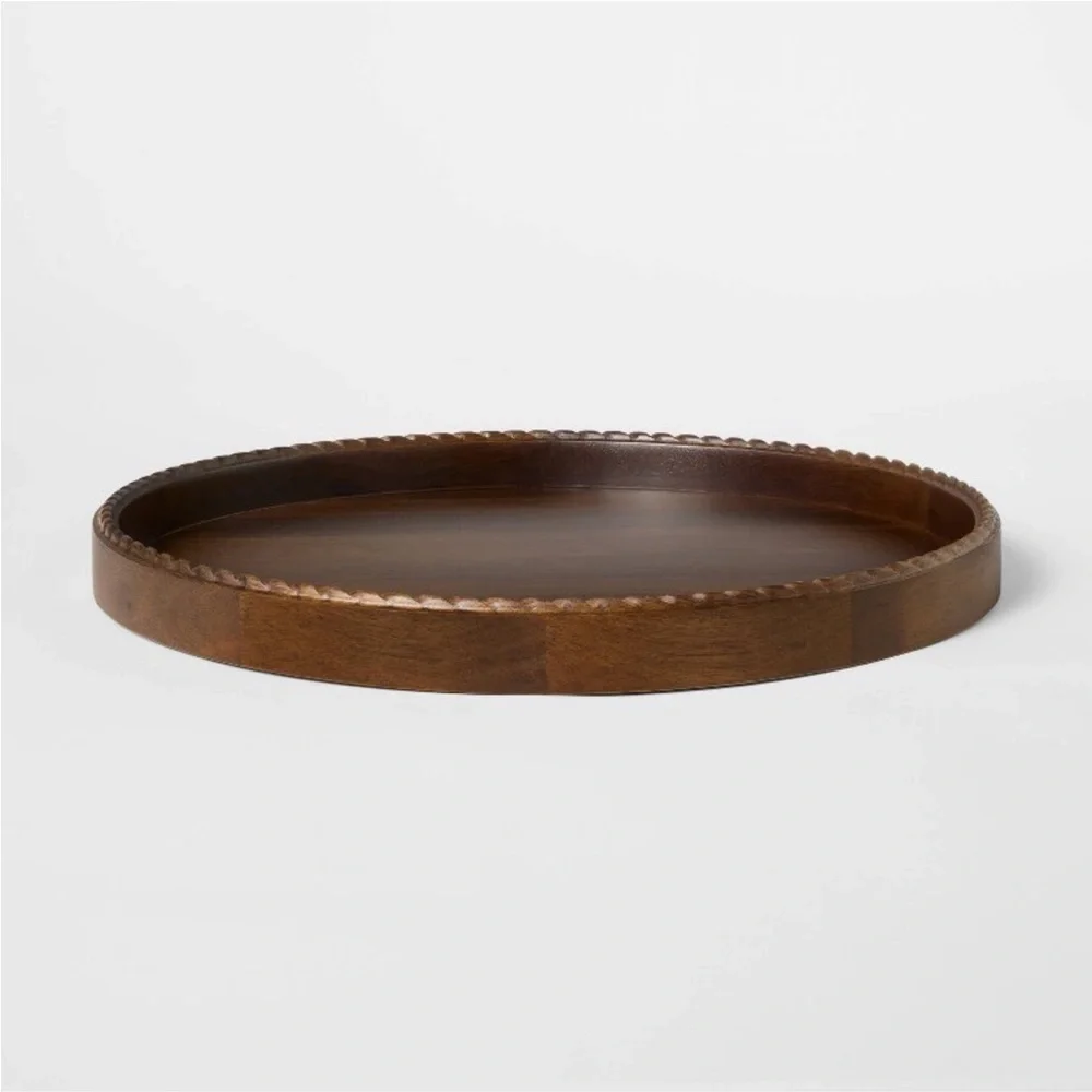 Braided Edge Wood Tray Dark Brown -Studio McGee